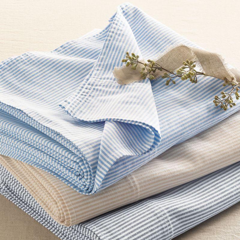 Lands' End Cotton Oxford Stripe Bed Sheet Set - King - Deep Sea Navy Stripe