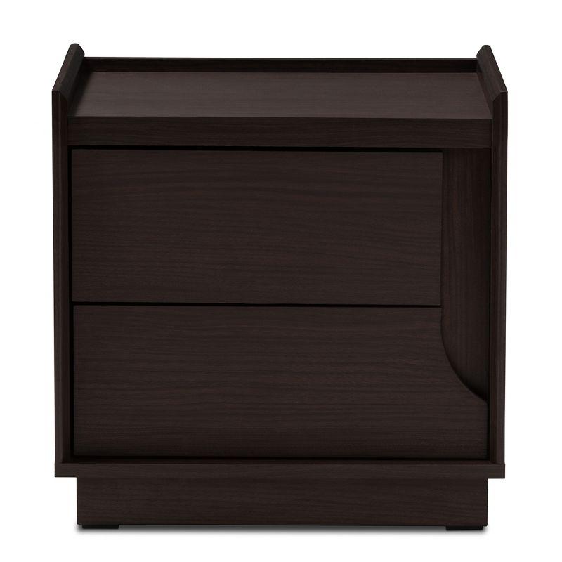 Larsine Finished 2 Drawer Nightstand Brown - Baxton Studio: Modern Design, Cut-Out Handles, Engineered Wood