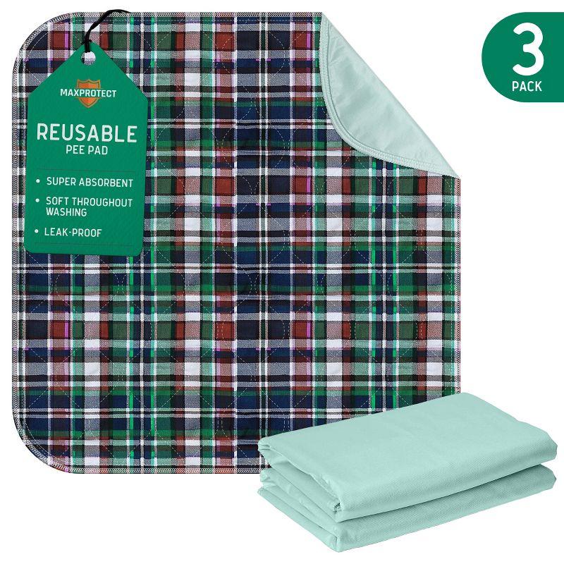 MaxProtect Highland Plaid Reusable Pee Pads for Dogs, Training Underpads - 3 Pack, 18" x 24"