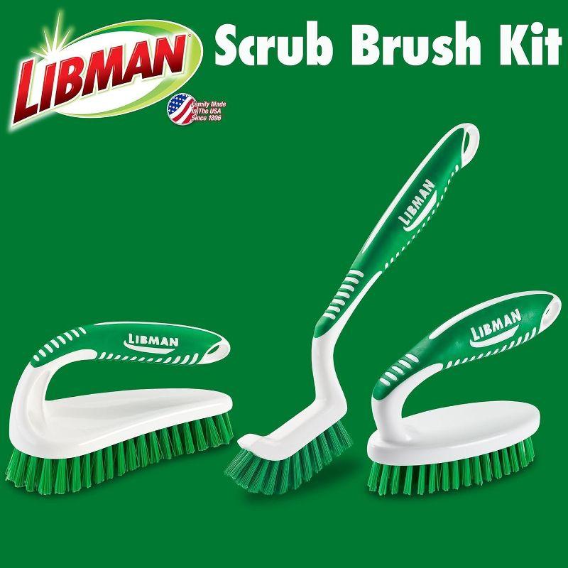 Libman Scrub Brush Kit | for Grout, Tile, Bathroom, Carpet, Kitchen, and Household Messes | Strong Fibers for Tough Cleaning