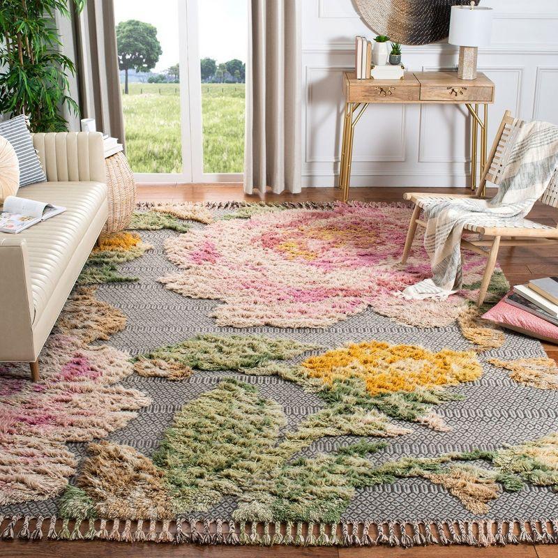 Gray and Pink Floral Hand-Knotted Wool Area Rug 8' x 10'