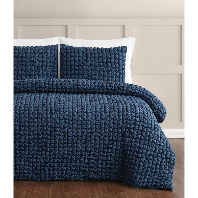 3pc Full/Queen NY Textured Puff Comforter Set Blue - Christian Siriano: Polyester, Tufted Design, Includes Shams