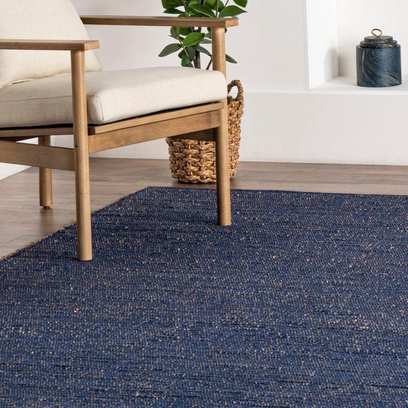 Nuloom 5x8 Elfriede Jute & Cotton Hand Woven Indoor Area Rug, Blue, Solid Rustic Farmhouse Style Natural Fiber Bedroom, Living Room,