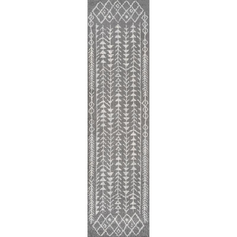 2'x8' Ziri Moroccan Geometric Runner Rug, Grey/Cream - JONATHAN Y