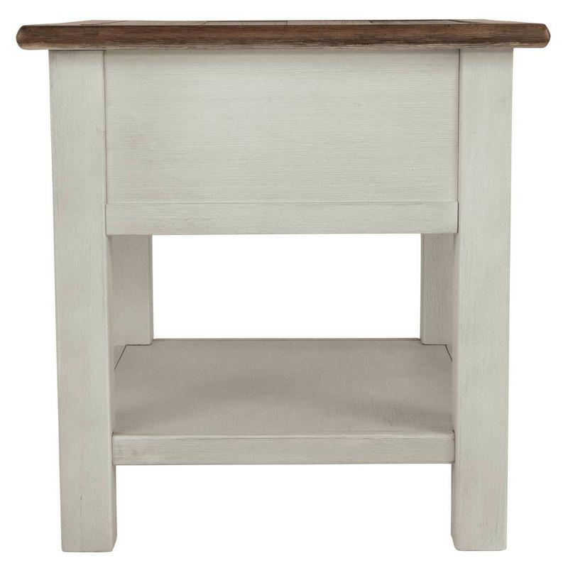 Signature Design by Ashley Bolanburg Chair Side End Table Brown/White: Vintage Style, USB Ports, Storage Cabinet