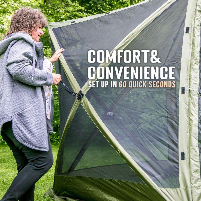 CLAM Quick-Set Venture 9 x 9 Foot Portable Pop-Up Outdoor Camping Gazebo Screen Tent 5 Sided Canopy Shelter with Ground Stakes and Carry Bag, Green