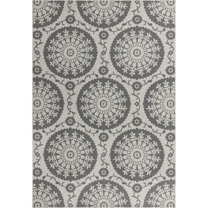 Unique Loom Outdoor Botanical Collection Area Rug - Medallion (8'  x 11' 4" Rectangle Gray/Silver)