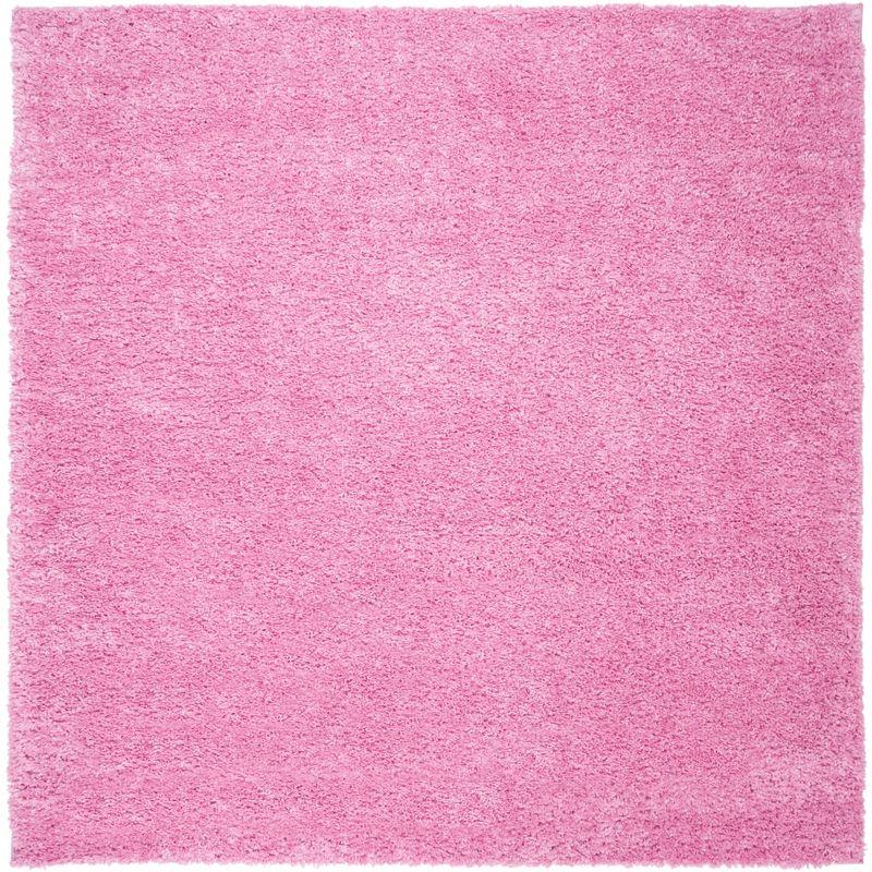 Plush Pink 5' Square Synthetic Shag Area Rug, Easy-Care & Stain-Resistant