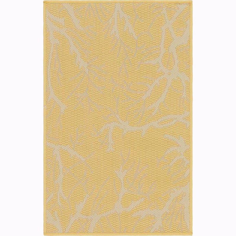 Yellow and White Rectangular Synthetic Outdoor Area Rug