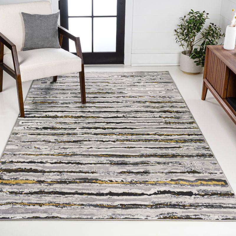 Gray and Black Striped Synthetic 3x5 Area Rug