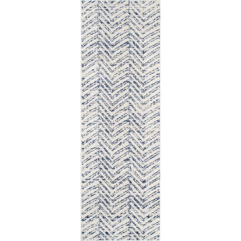 Soft Durable Blue Herringbone Transitional 31" Area Rug