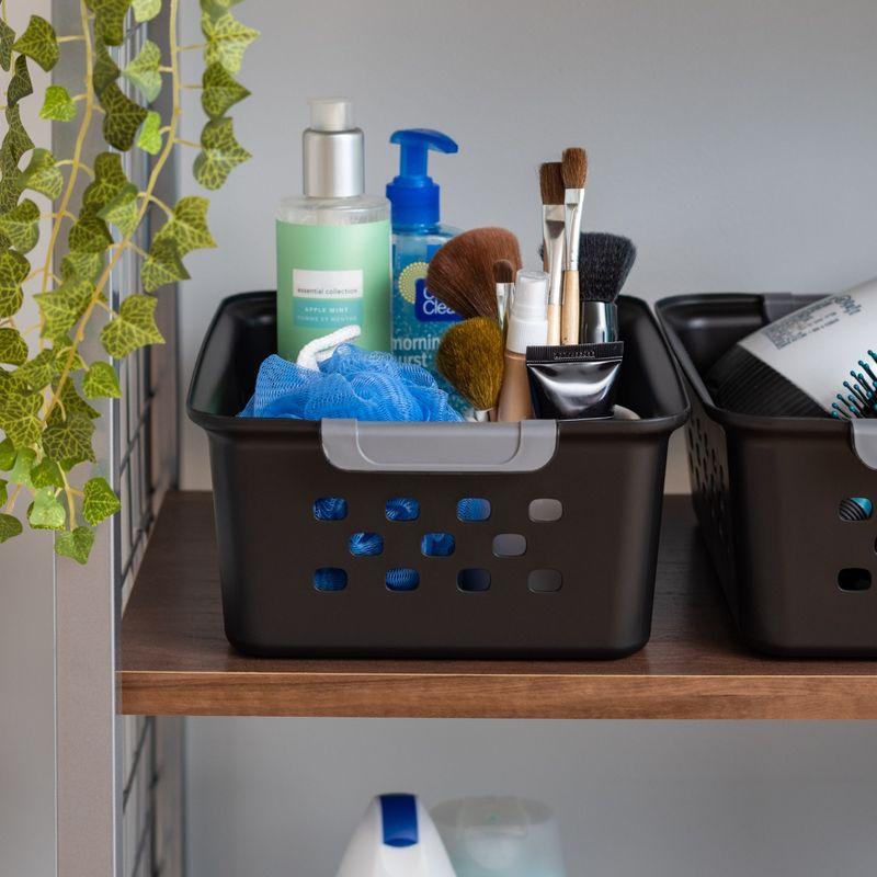 IRIS USA Small Plastic Storage Basket, 12-Pack, Shelf Basket Organizer for Pantries Kitchens Cabinets Bedrooms, Black