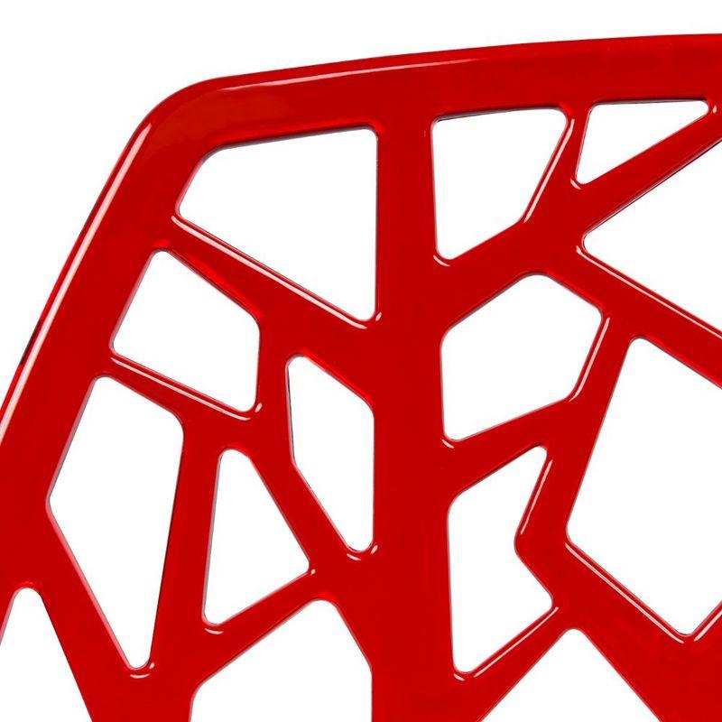 LeisureMod Cornelia Modern Plastic Dining Chair with Cut-Out Tree Design, Transparent Red