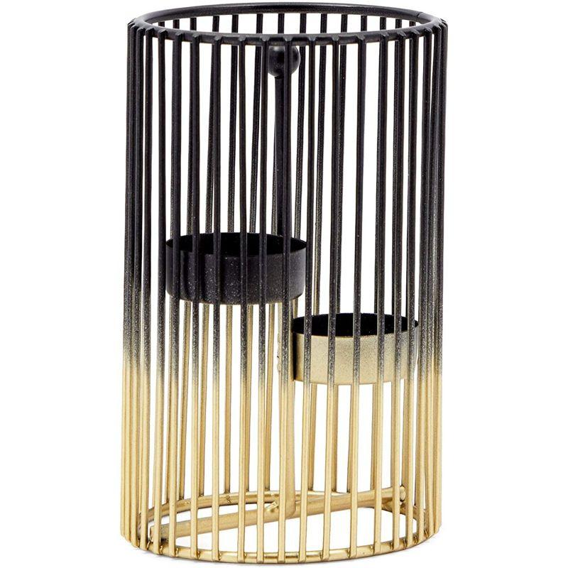 Juvale Set of 2 Black and Gold Geometric Candle Holders for Modern Table Decor, 2 Sizes