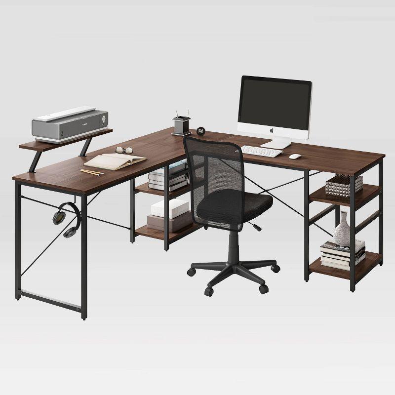 Inbox Zero Techni Mobili L-Shape Industrial Desk With Storage Shelves | Wayfair