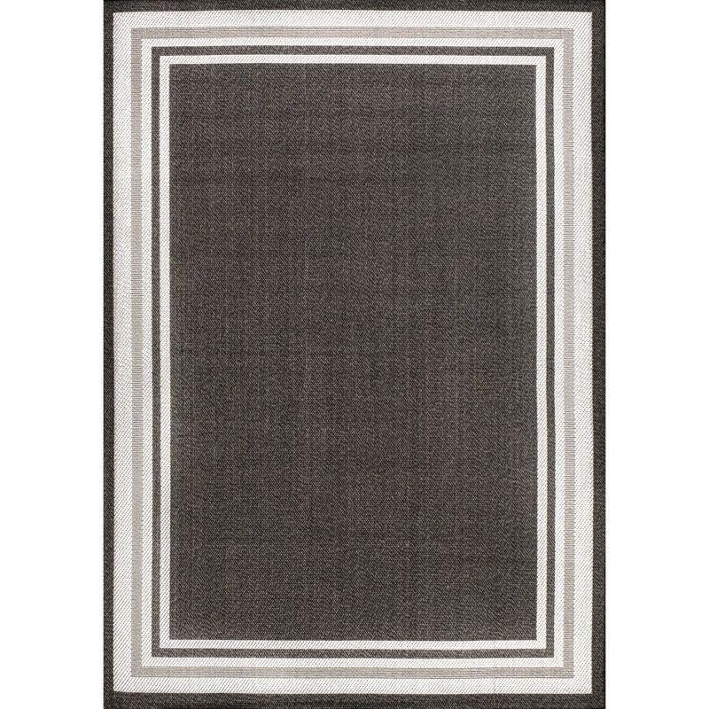 Modern Black and Cream Stripe Synthetic 5x8 Indoor/Outdoor Rug