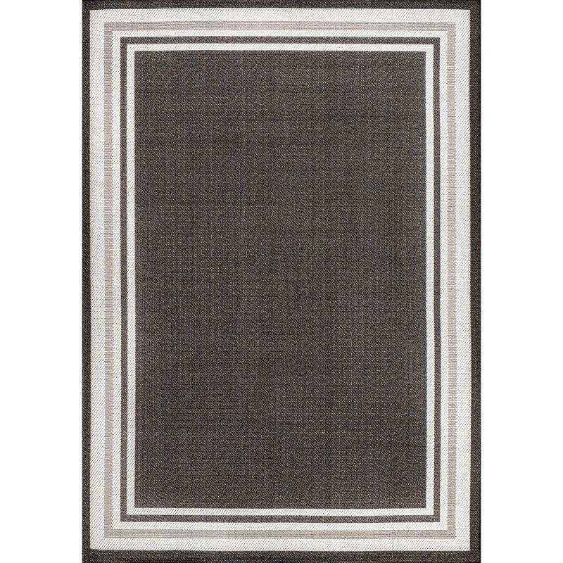 5' x 8' James Modern Border Stripe Indoor/Outdoor Area Rug, Black/Cream - JONATHAN Y