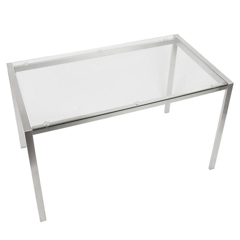 LumiSource Fuji 47" Modern Dining Table Stainless Steel/Clear Glass: Sleek 4-Seater, Rectangular Top, Kitchen Furniture
