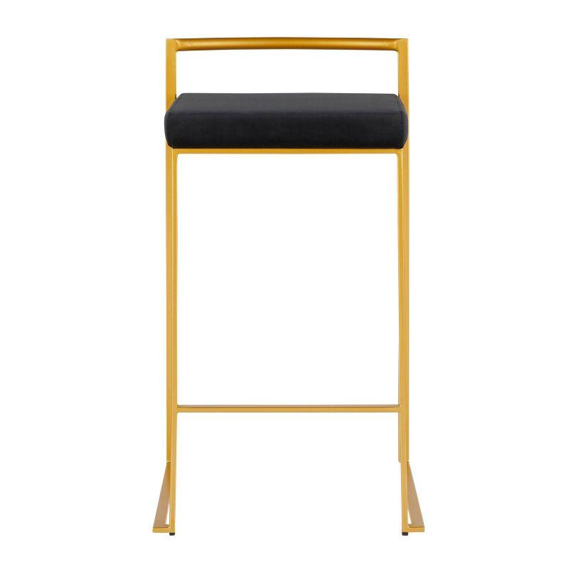 31" Set of 2 Fuji Contemporary Stackable Barstools Gold/Black Velvet - LumiSource: Metal Frame, Padded Seat
