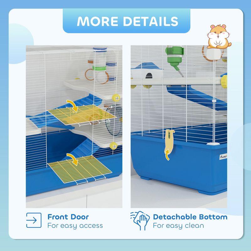 PawHut Hamster Cage, 4 Tier Small Animal Cage Rat Cage with Tunnel Tube System, Hut, Exercise Wheel, Water Bottle, Food Dish, for Syrian, Gerbil, Blue