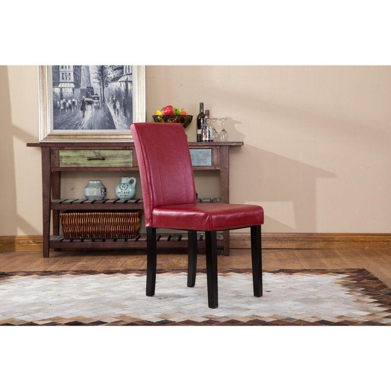 Roundhill Urban Style Solid Wood Faux Leather Parsons Chair, Red, Set of 2