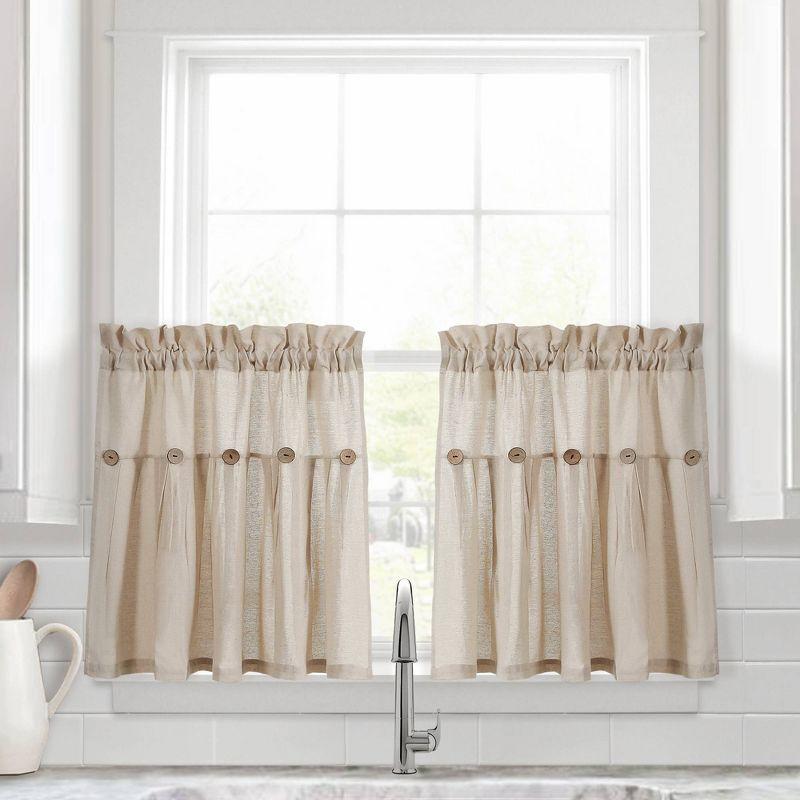 Linen Button Cotton Blend Tailored 29'' W Cafe Curtain