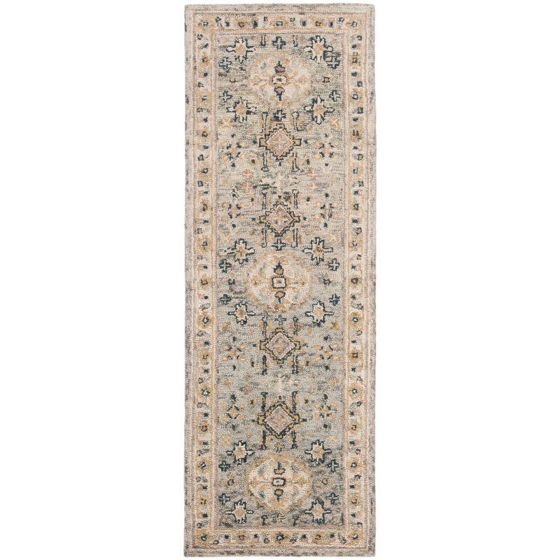 Ivory and Moss Floral Hand-Tufted Wool Runner Rug