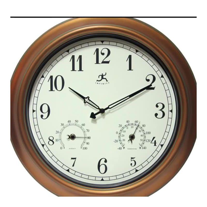 18" Craftsman Round Wall Clock/Thermometer Bronze Infinity Instruments: Indoor/Outdoor, Hygrometer