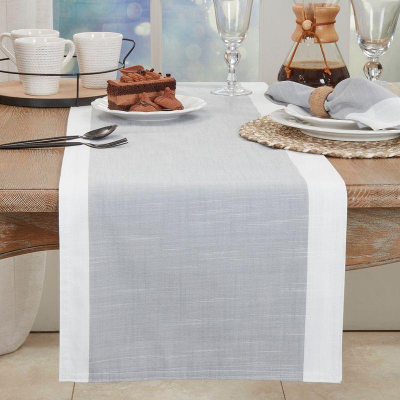 Saro Lifestyle Table Runner With White Banded Border, Grey, 16" x 108"