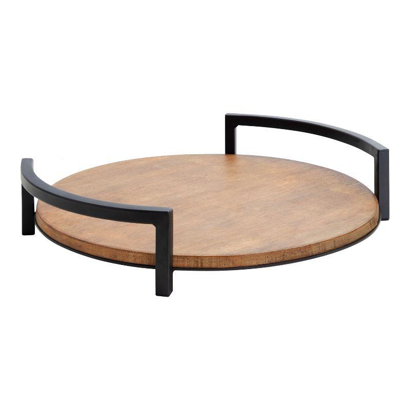 Kate and Laurel Ficher Tray, 15" Diameter, Rustic Brown and Black