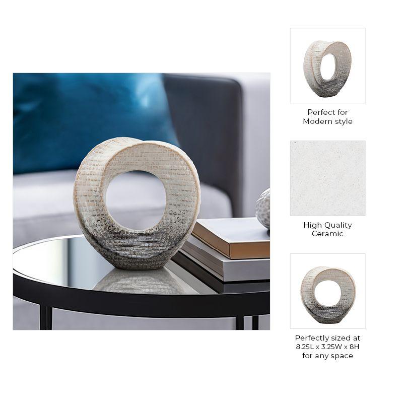 Sagebrook Home 7.9" Cut-Out Sculpture - Creative Abstract Gray and Ivory Ceramic Statue For Home or Office Decor - Decorative Table Accent