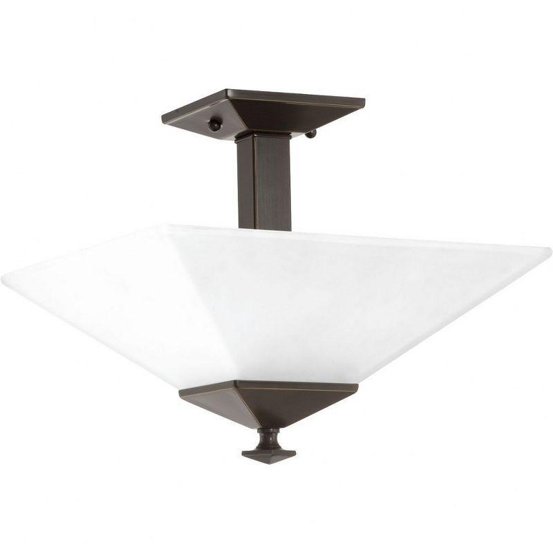 Progress Lighting Clifton Heights 2-Light Semi-Flush, Antique Bronze, Etched Square Glass Shade