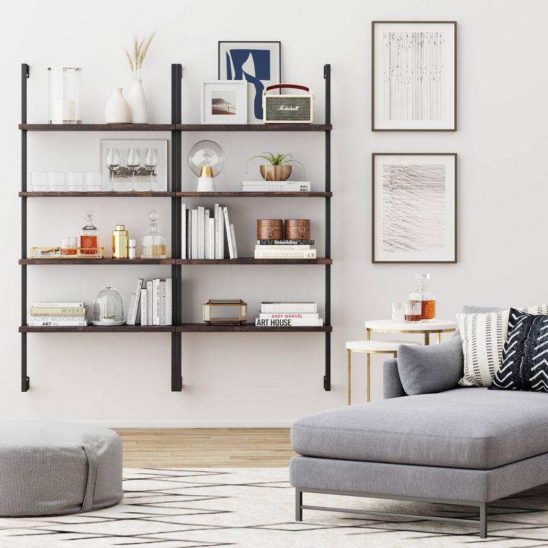 Nutmeg & Black Wood Ladder Bookshelf with Easy-Glide Drawers