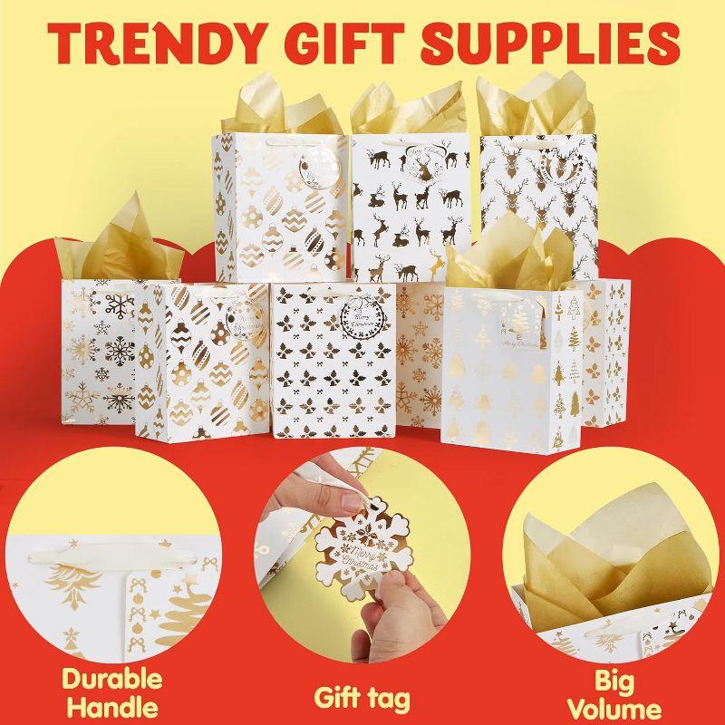 JOYFY  10" Gold Foil Gift Bags with Tags and Tissue Papers, 12 Pack