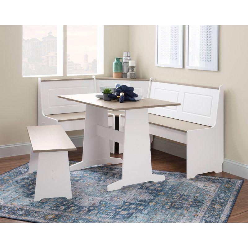 Linon 3pc Ardmore Breakfast Nook Storage Benches Dining Set White/Gray: Mid-Century Modern, Wood, 6-Seat Capacity