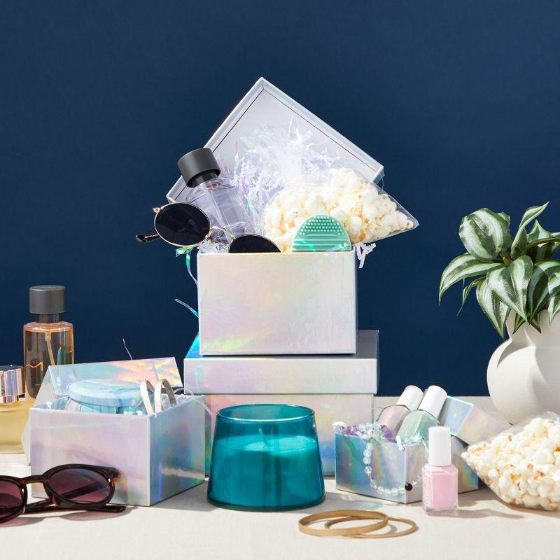 Stockroom Plus Set of 4 Sizes Square Nesting Gift Boxes with Lids for Presents, Decorative Goodie Box for Holidays, Holographic Silver