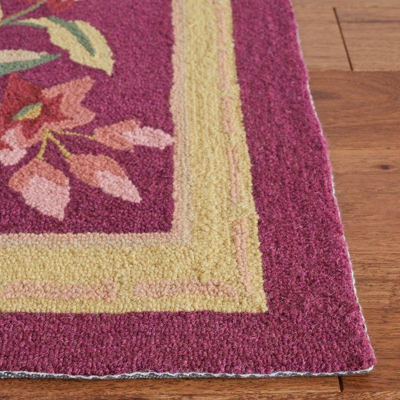 Burgundy Floral Handmade Wool 6' x 9' Area Rug