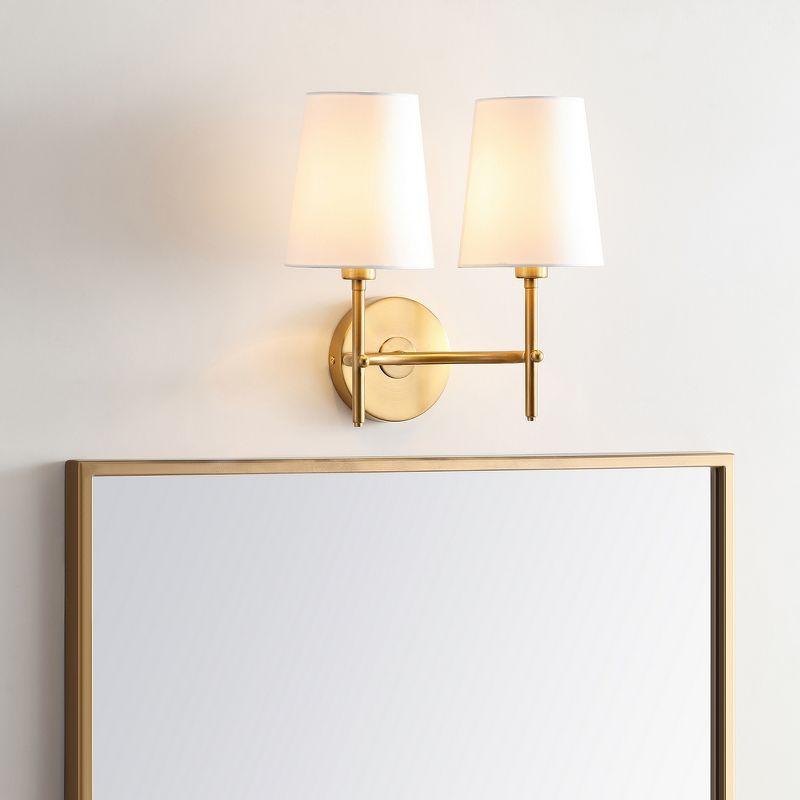 Barrett Two Light Wall Sconce - Brass/White Shade - Safavieh