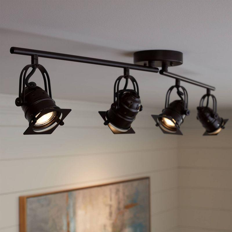 Pro Track Hamilton 4-Head LED Ceiling Track Light Fixture Kit Swing Arm Spot Light GU10 Black Bronze Finish Modern Kitchen Bathroom 23 1/4" Wide