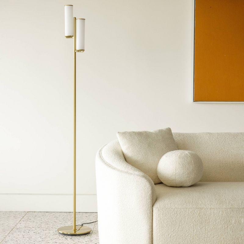 Brightech Gemini 64 in. Industrial 2-Light 3-Way Dimming LED Floor Lamp with 2 Glass Cylinder Shades