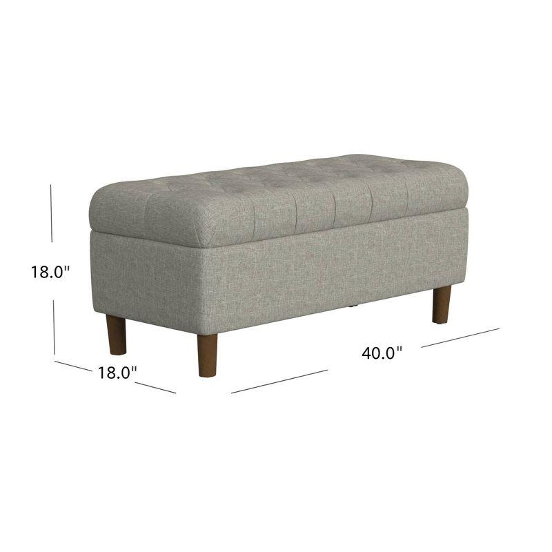 Button Tufted Storage Bench with Cone Wood Legs Gray - HomePop: Hinged Lid, Bedroom Ottoman