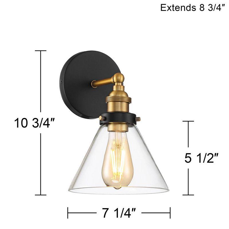 360 Lighting Burke Industrial Modern Wall Light Sconce Black Warm Brass Hardwire 7 1/4" Fixture LED Clear Glass for Bedroom Bathroom Vanity Reading