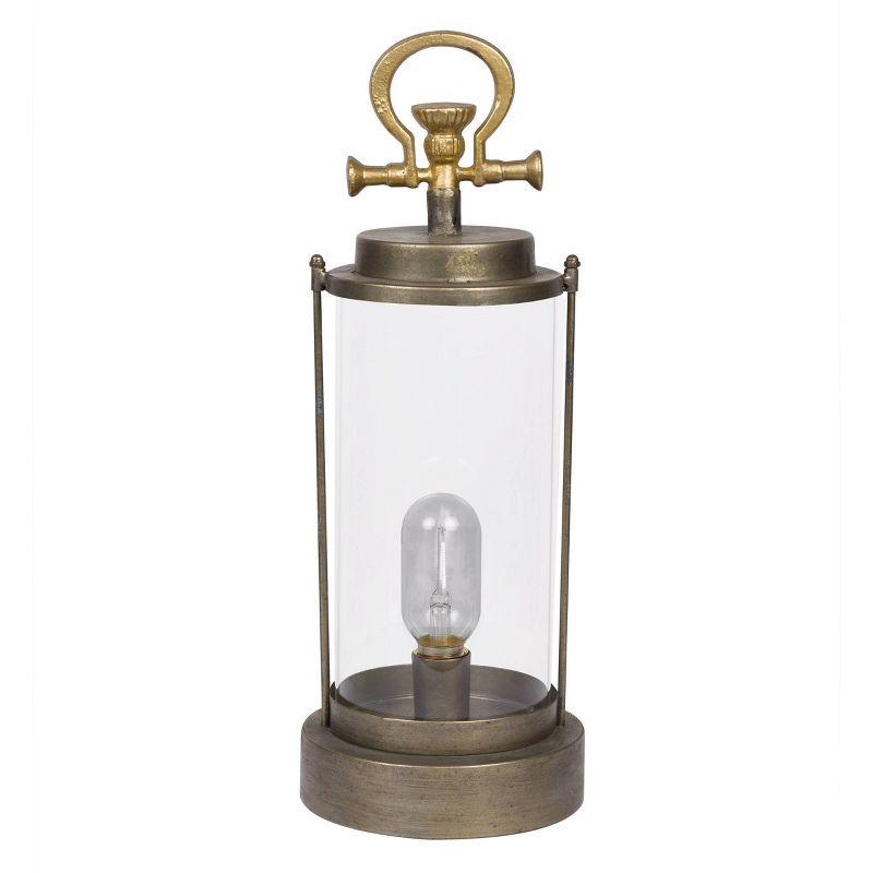 Vintage Metal & Glass Lantern with Warm LED Lights