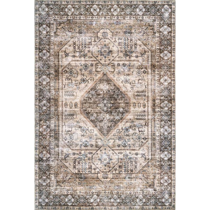 Eco-Friendly Easy Care Vintage Medallion Rug in Light Brown 3' x 5'