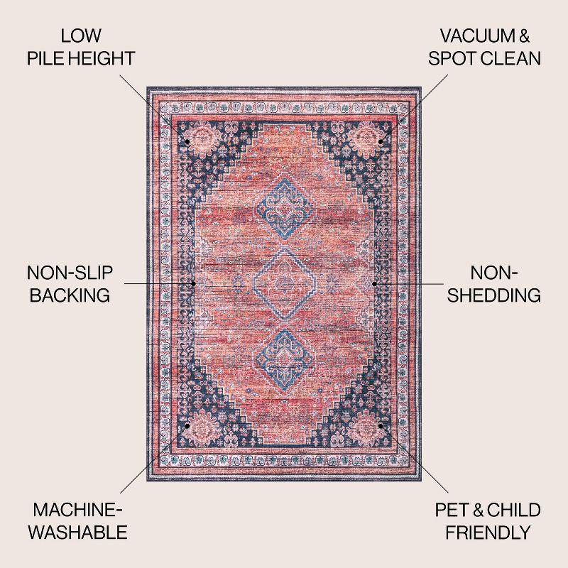 4' x 6' Dalyan Geometric Medallions Machine Washable Indoor/Outdoor Area Rug, Terra/Navy - JONATHAN Y