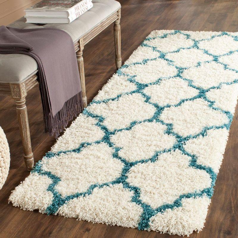 Ivory and Blue High Pile Shag Kids Runner Rug