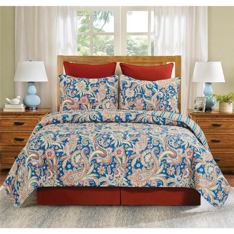 Marla Full/Queen Reversible Cotton Quilt Set in Dynamic Blue