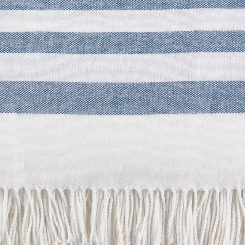 Blue and White Striped Fringe Throw Blanket