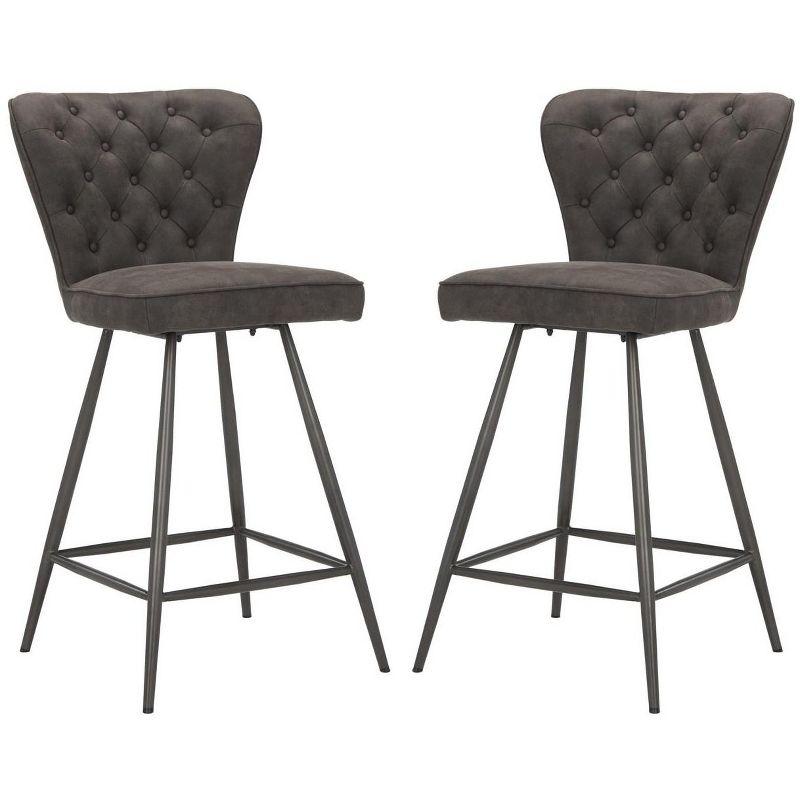 Ashby 26"H Mid-Century Modern Leather Tufted Swivel Counter Stool (Set of 2) - FOX1702 - Grey - Safavieh Couture