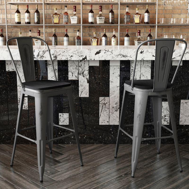 Flash Furniture Lincoln 30'' High Indoor Bar Height Stool with Back with Poly Resin Wood Seat